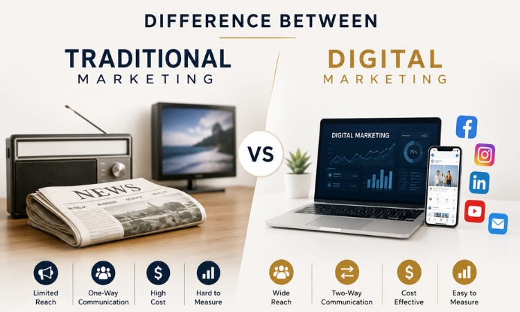 difference between traditional marketing and digital marketing